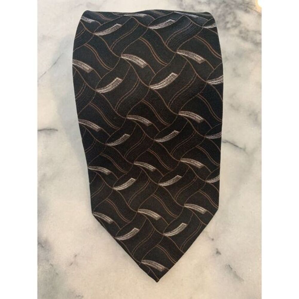 Pierre Cardin 100% Silk Handmade Black Geometric Brocade Tie